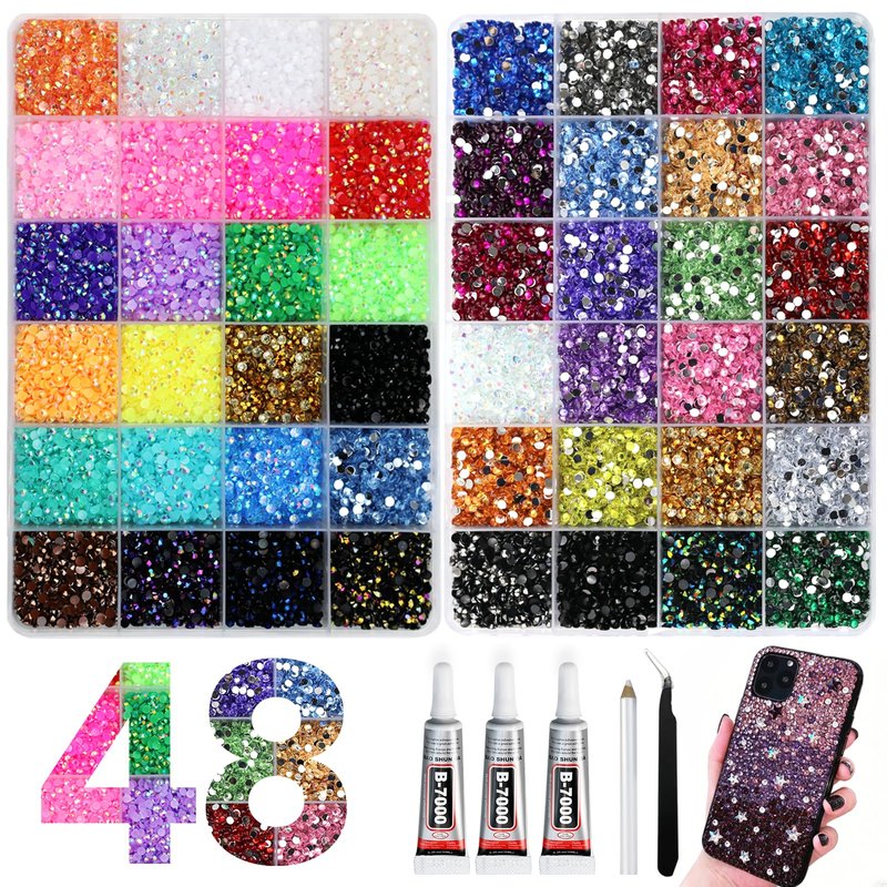 50000Pcs Bedazzling Kit with Resin Jelly Rhinestones, 3mm Flatback Crystal Gems, Tweezers and 3Pcs B7000 Glue for DIY Crafting, Clothes, Shoes, Nail Art, Book Decor