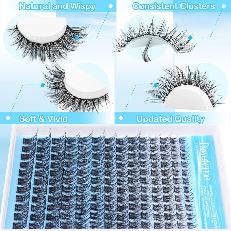 Pawotence Wispy Lash Clusters - Natural Individual Eyelash Extensions | 154pcs, 8-16mm Soft & Comfortable