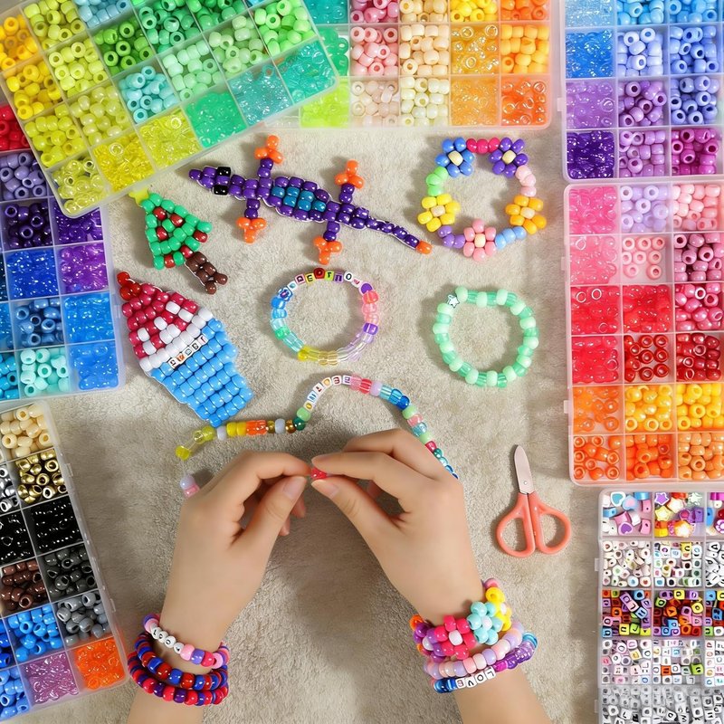 Pony Beads Kit - 5000 Pcs in 144 Colors | 6x9mm Kandi Beads for Friendship Jewelry & DIY Crafts