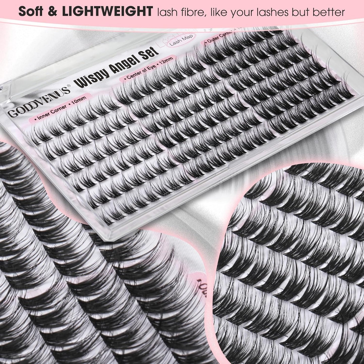 Skiennix Short Wispy Lash Clusters - C Curl Fluffy Natural Individual Lashes | 144pcs Set (10-12-14mm)