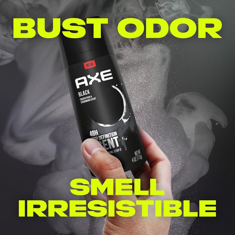 Axe Black Men's Body Spray - 48HR Odor Protection | Frozen Pear & Cedarwood, 4 oz (Pack of 4)