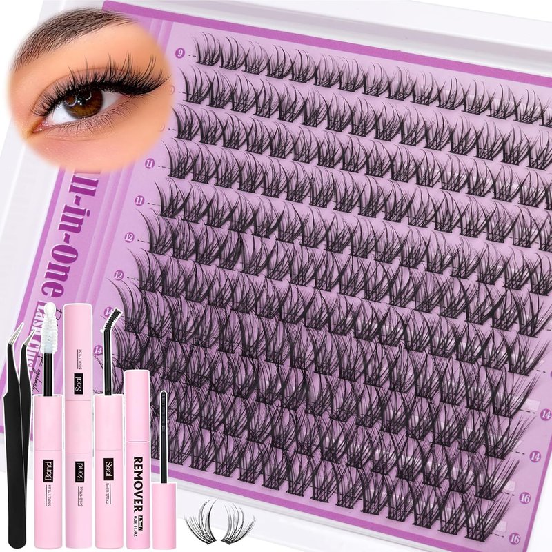 Natural Lash Clusters Kit - Wispy Eyelash Extensions with C Curl 9-16mm | Includes Glue, Remover & Tweezers