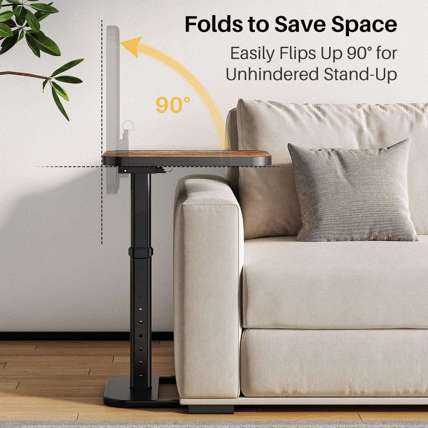 Branwick Adjustable Height TV Tray Table for Couch Eating & Small Spaces, Flip-Top Sofa Side Table with Safe Rounded Corners for Living Room, Bedroom & Apartment, Portable Laptop Snack Table, Brown