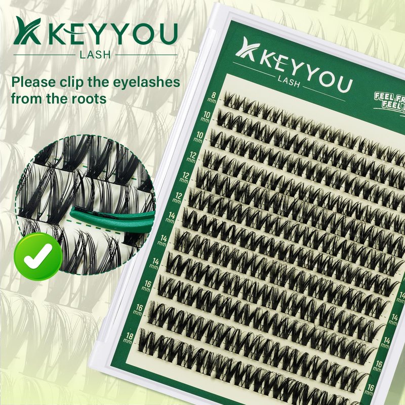 KEYYOU Flora Lash Clusters Kit Flaunt D Curl Natural Lashes 144pcs Lash Extension Kit 8-18mix Lash Clusters Fluffy Lashes with Ultra-Thin Soft Band with Remover Waterproof Bond and Seal(F01 Kit)