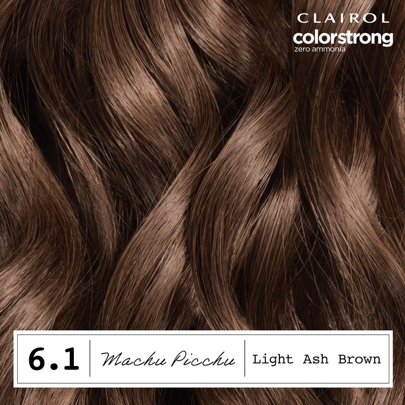 Clairol ColorStrong Permanent Hair Dye, Ammonia‑Free, PPD‑Free, 100% Gray Coverage with Bonding System, 6.1 Light Ash Brown - Machu Picchu Hair Color, Pack of 1