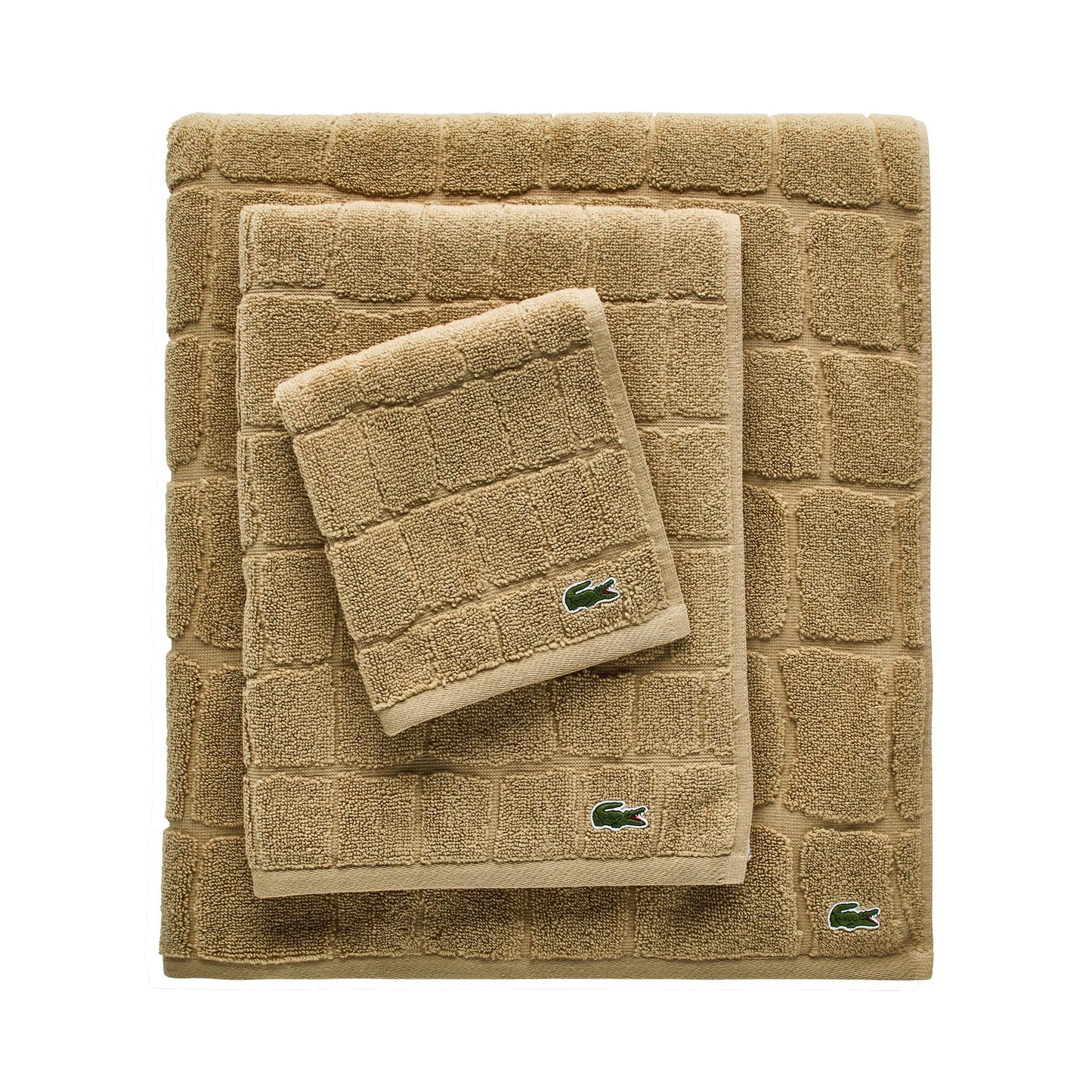 Lacoste Croc Scale 100% Cotton Towels – Highly Absorbent & Quick Drying, Premium Super Soft, Sand, 2 Bath Towels (30"x56"), 2 Hand Towels (16"x30"), 2 Washcloths (13"x13") 6PC Bath Towel Set