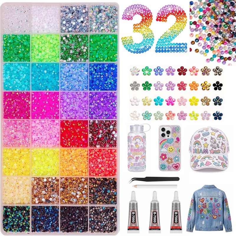 Bedazzling Kit - 36000 Pcs 3mm Resin Jelly Rhinestones | 32 Colors for Nail Art, Phone Cases & DIY Crafts