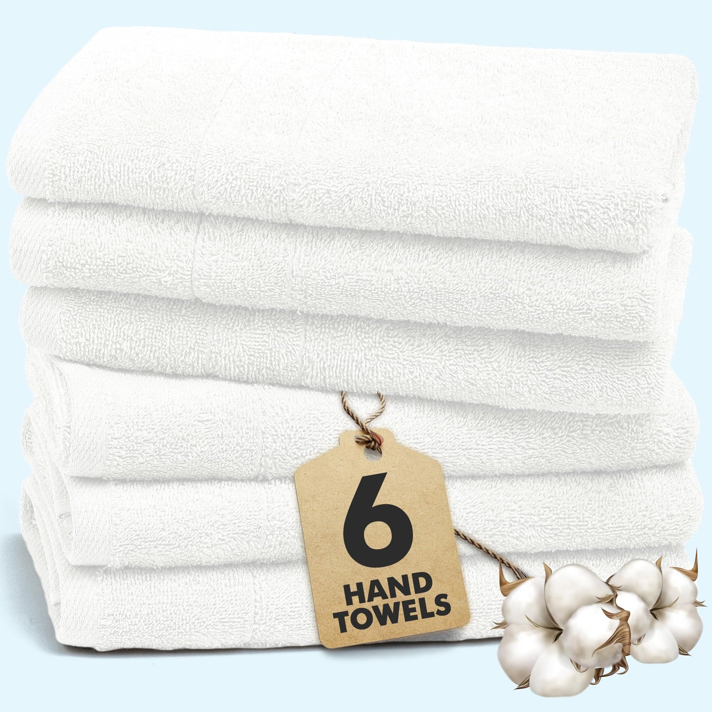 Novo Home 100% Ring Spun Cotton Hand Towels for Bathroom – 550 GSM Soft & Absorbent Towel Set– Pack of 6 Small Towel (34x20in) – Quick Dry Luxury Cotton Hand Towels – White
