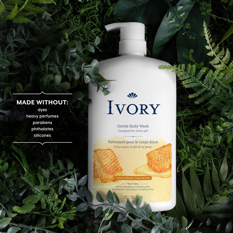 Ivory Body Wash - Gentle Formula for Sensitive Skin | Honey Scent, 35 oz - Family-Friendly & pH Balanced