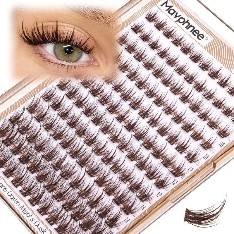 Mavphnee Brown Lash Clusters - Wispy Individual Eyelash Extensions | Dark Brown, 8-16MM for Everyday Wear
