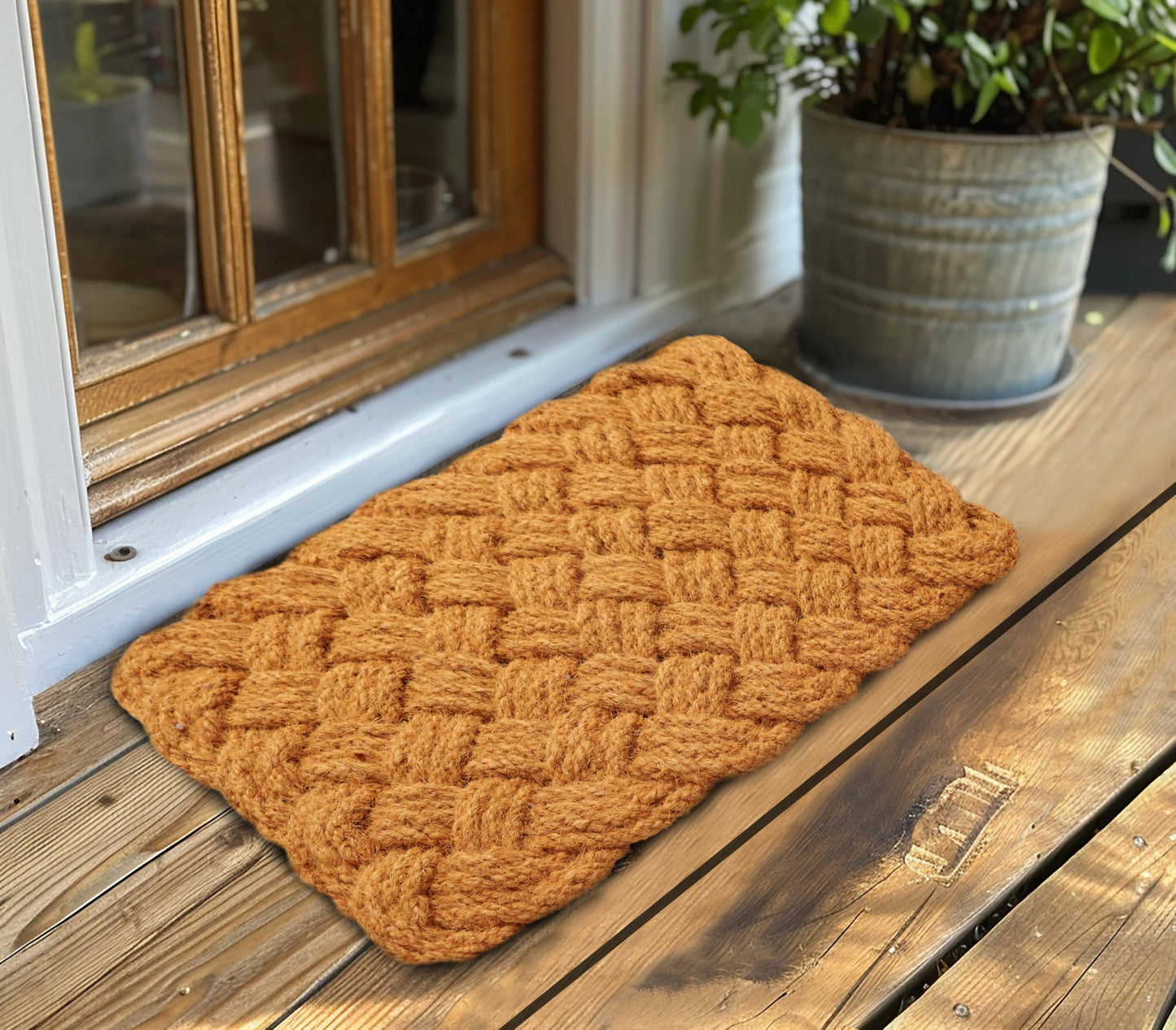 Croft&Cane Rope Woven Doormat - Set of 2 Natural 17x30 Inches Handmade Coir Entryway Mat - Nautical Interwoven Rope Design - Heavy Duty Coconut Fiber Door Mat for Indoor Outdoor Use