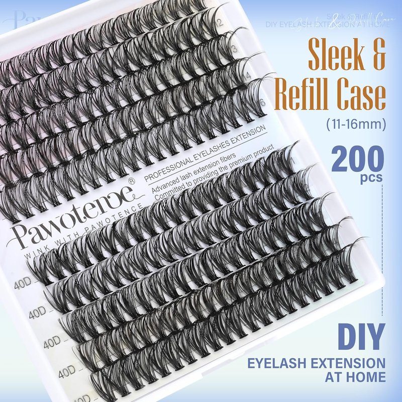 Pawotence Lash Clusters - 200pcs Individual Eyelash Extensions | 30D & 40D, 11-16mm for Self Application