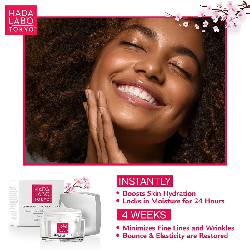 Hada Labo Tokyo Plumping Gel Cream,Facial Moisturizer,Clinically Proven to Provide 24-Hour Moisture in Use,Super HyaluronicAcid,Ceramides,Collagen,No Parabens,Dyes or Fragrance,1.76 oz,(Pack of 2)