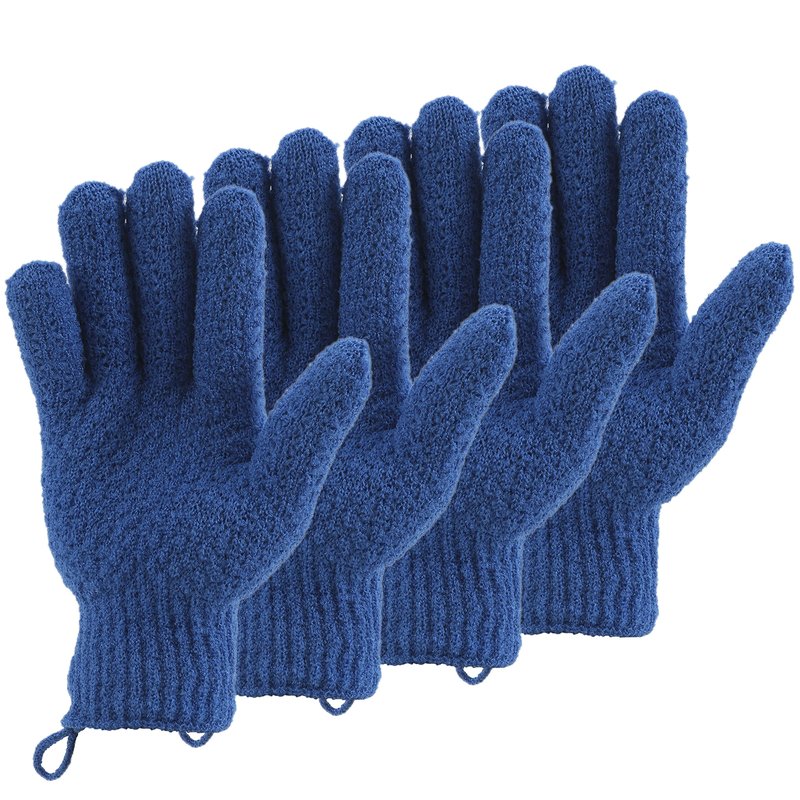 2 Pairs Bath Exfoliating Gloves for Men and Women – CLEEDY 4 Pcs Heavy and Large Exfoliating Gloves Scrubbing for Shower, Spa, Massage - Scrub Exfoliating Mitts for Body, Face, Hand and Foot (Blue)