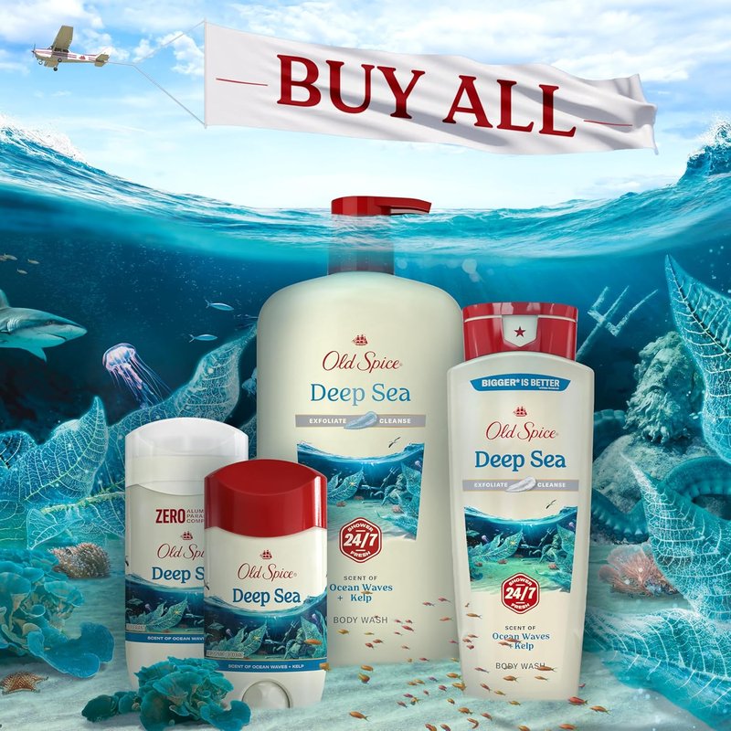 Old Spice Cleansing Body Wash for Men - 24/7 Fresh Scent, Exfoliating & Gentle Formula, Deep Sea & Kelp, 18 oz (Pack of 4)
