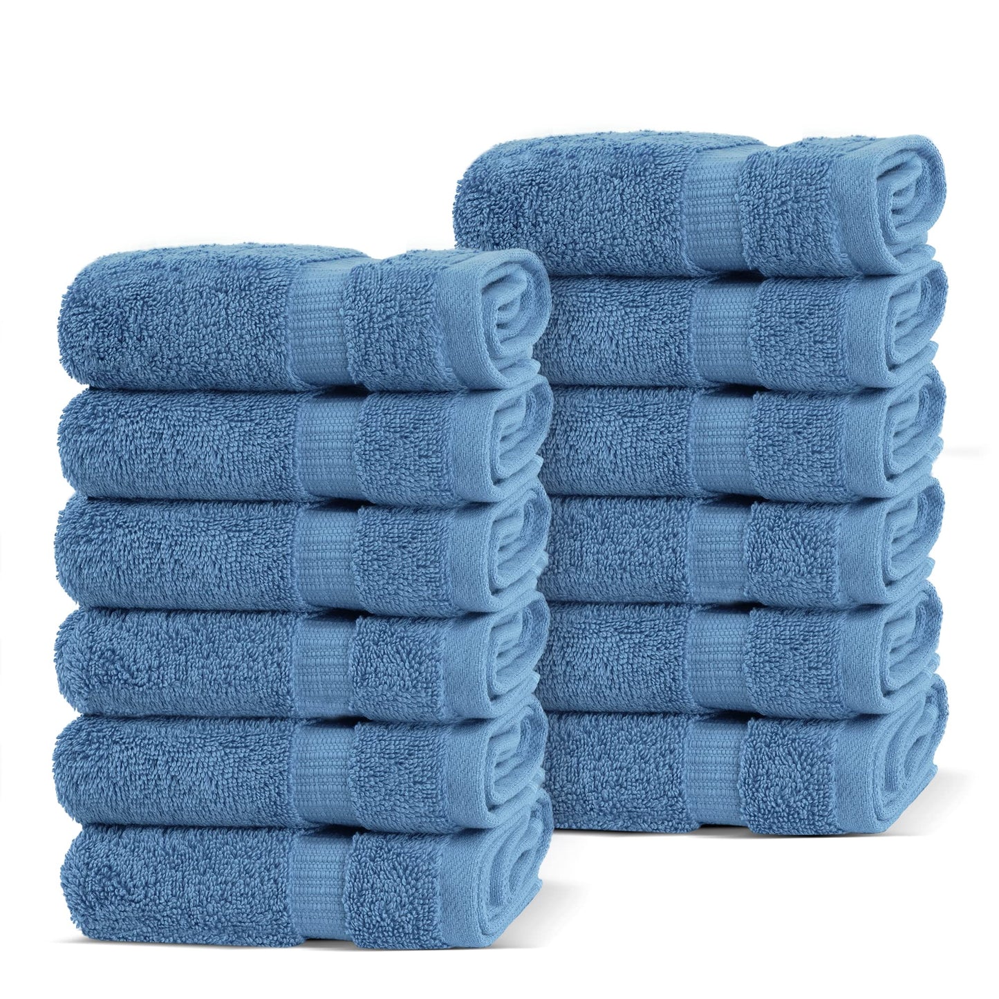 Chakir Turkish Linens 12 Piece Washcloth Set, 100% Cotton Luxury Turkish Washcloths for Bathroom, Soft Absorbent Washcloths, 13 x 13 Inches, Wedgewood