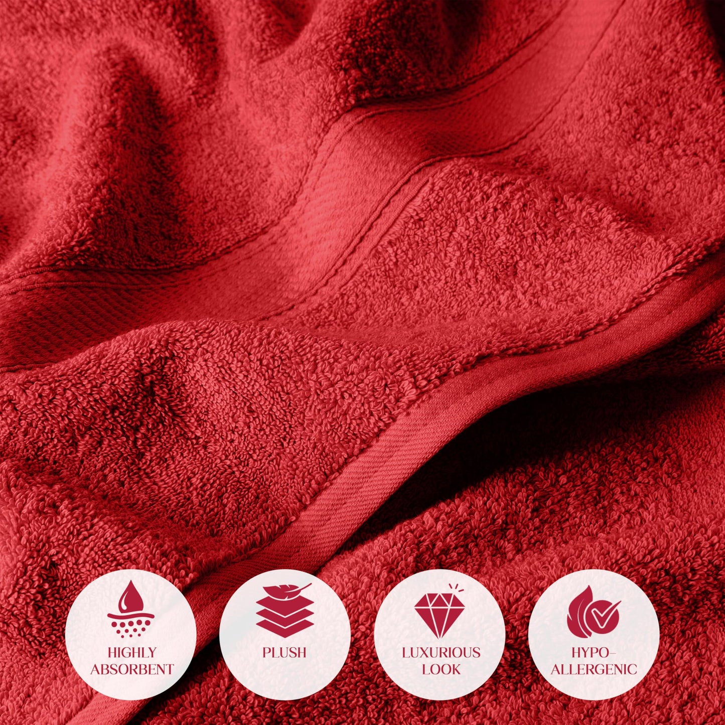 SUPERIOR Egyptian Cotton Pile 6 Piece Towel Set, Includes 2 Bath, 2 Hand, 2 Face Towels/Washcloths, Ultra Soft Luxury Towels, Thick Plush Essentials, Guest, Spa, Hotel, Red