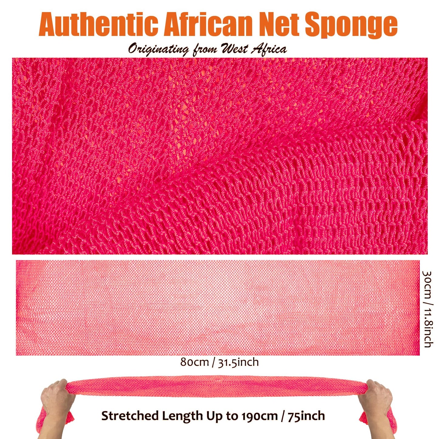 Unifab African Net Sponge Authentic Real African Exfoliating Net Bath Sponge Wash Cloth Exfoliating Washcloth African Net Cloth Body Scrubber for Shower Hot Pink