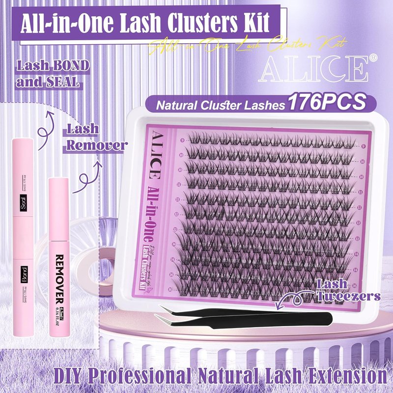 Natural Lash Clusters Kit - Wispy Eyelash Extensions with C Curl 9-16mm | Includes Glue, Remover & Tweezers