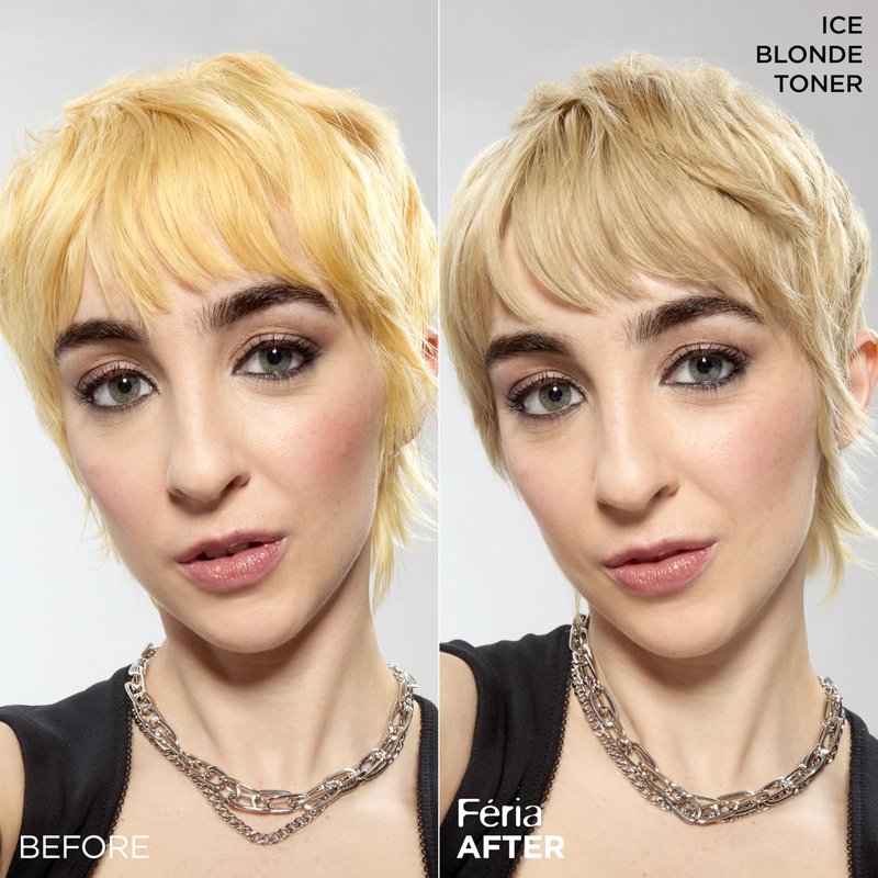 L’Oreal Paris Feria Long-Lasting Anti Brass Power Hair Toner, Ammonia Free Demi Permanent Hair Color, Ice Blonde Hair Toner, 1 Application