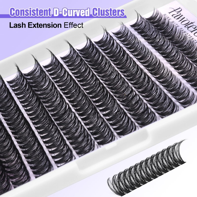 Pawotence Lash Clusters Kit 40D Individual Lashes Extension Kit DIY 280pcs 9-16mm Cluster Eyelash Extension Kit with Lash Bond and Seal, Lash Tweezers for Self Use (40D, 0.07D, 9-16mm, Kit)
