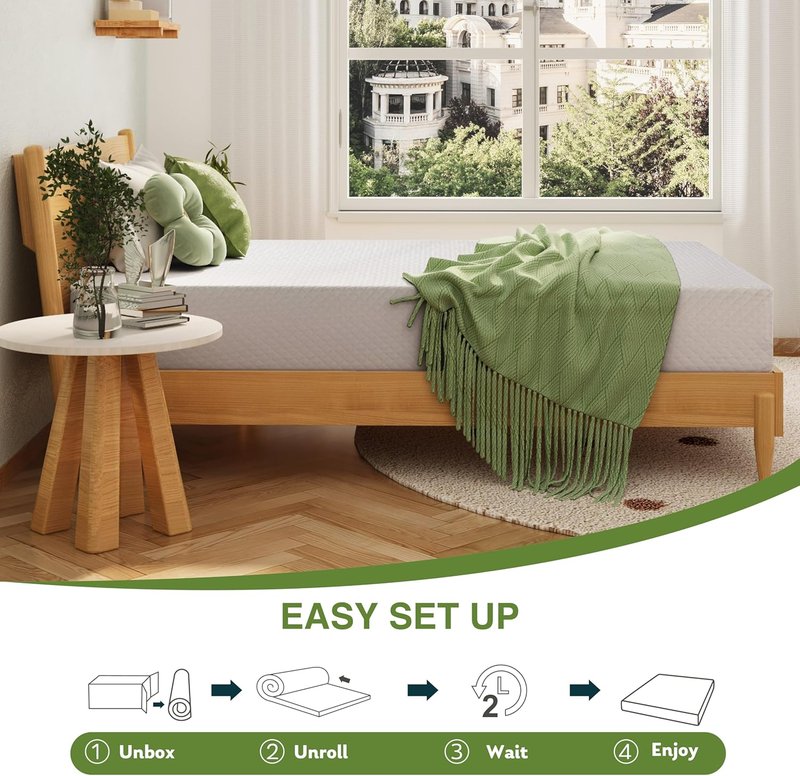 EGOHOME 8-Inch Twin Memory Foam Mattress - Cooling Green Tea Gel for Pressure Relief | CertiPUR-US Certified, 75''L x 38''W, White