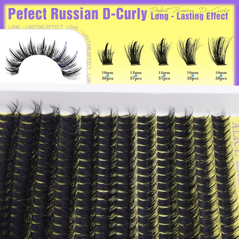 ALICE Eyelash Clusters Kit - 100D Thick Volume with Lash Glue & Tweezers | 228pcs D-Curly Extensions