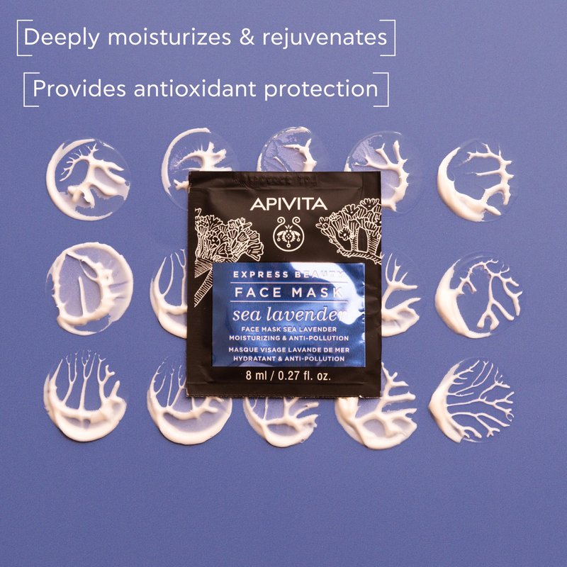 Apivita Express Beauty Face Mask Sea Lavender Moisturizing & Anti-pollution, Moisturizing Face Mask, Anti-polution Action, Dermatologically Tested Facial Treatment Mask, 2 masks