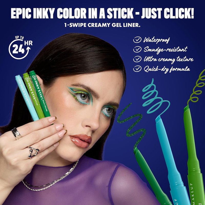 NYX Epic Inky Stix Eyeliner - Waterproof Cream Gel Formula | 24HR Wear, 07 Cyber Cyan (Matte Electric Blue)