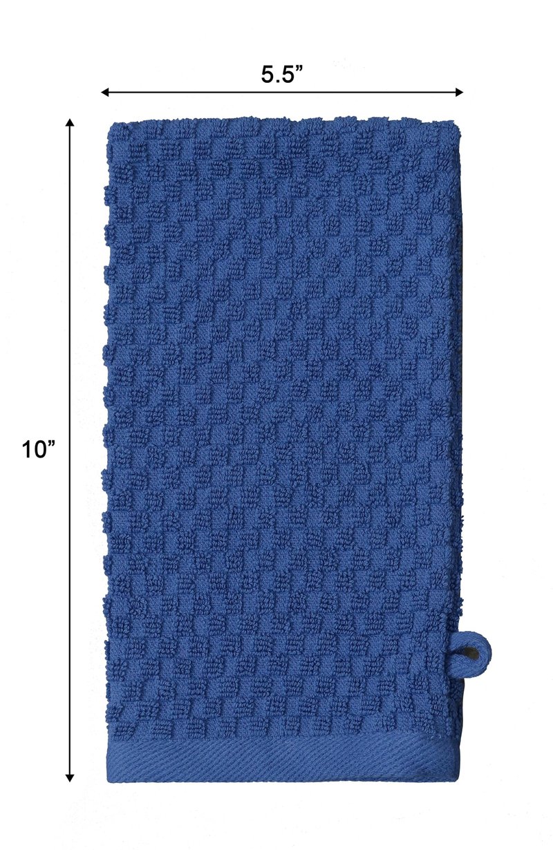 COTTON CRAFT Bath Mitt - Exfoliating Glove - Set of 6 Euro Spa Waffle Weave Towel Mitts - 100% Cotton Body Shower Glove Washcloth with Hanging Loop - Sensitive Skin Friendly - Large 5.5x10 - Blue