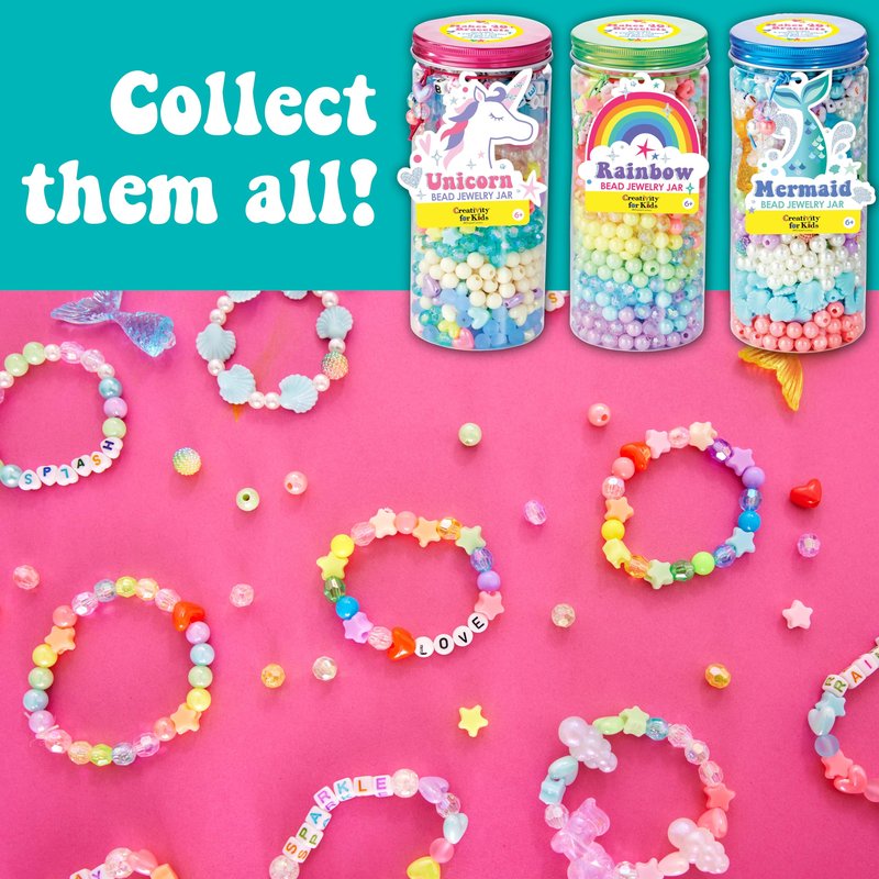 Creativity for Kids Mermaid Bead Jewelry Jar: Create 40+ Friendship Bracelets for Girls, DIY Girls Beads Jewelry Making Kit, Spring Crafts & Mermaid Gifts (Ages 6+)