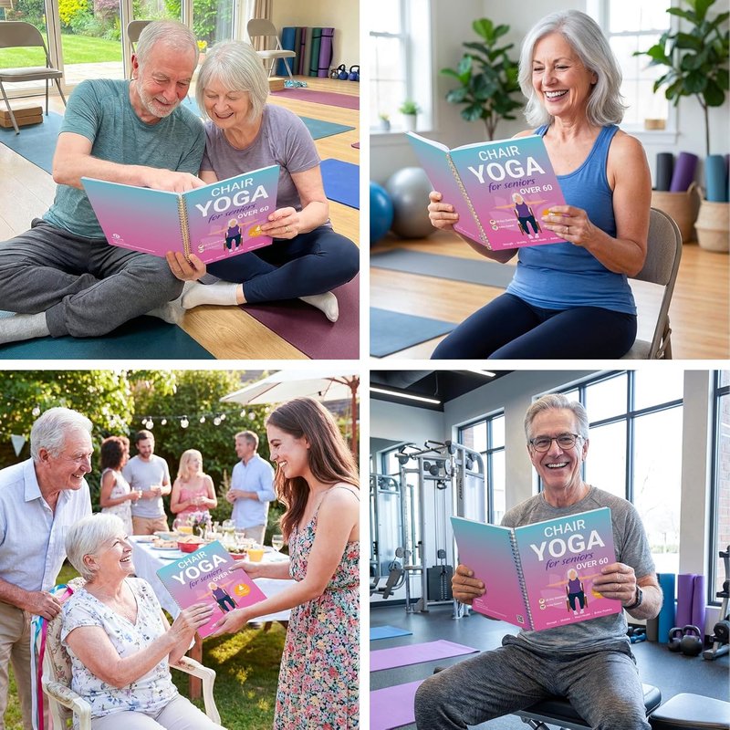 POCAZONE Chair Yoga for Seniors Over 60 Book and Chart, 30 Poses with Video Guide, Spiral Bound, Large Print, 30-Day Laminated Chart, Seated Exercises for Weight Loss, Flexibility