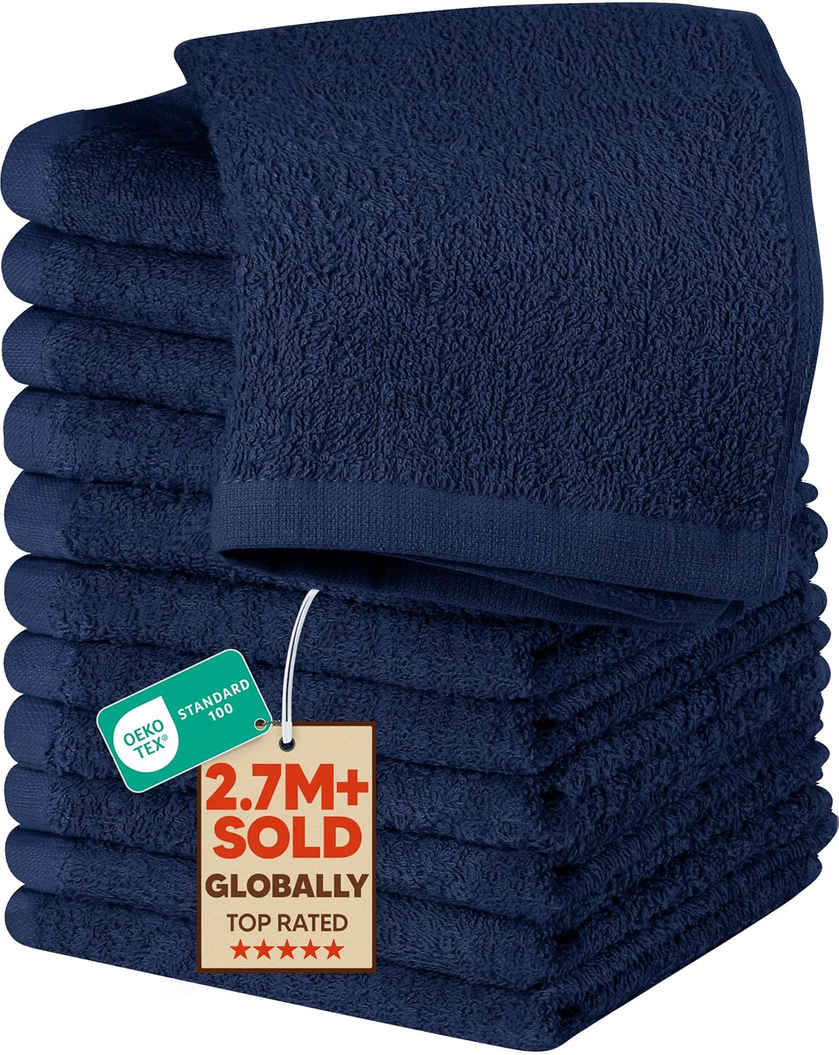 Utopia Towels 12-Pack Cotton Washcloths Set - Premium Flannel, Highly Absorbent, Navy
