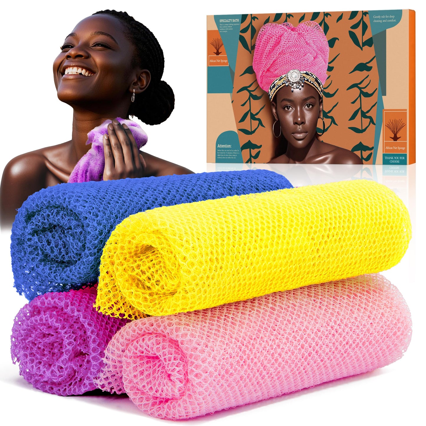 SpiralScgv 4 Pieces African Net Sponge Authentic Shower loofah exfoliating Body Scrubber Face Washcloth for Cleansing & Gentle Daily Exfoliation Travel wash Cloth Easy to Reach Your Back