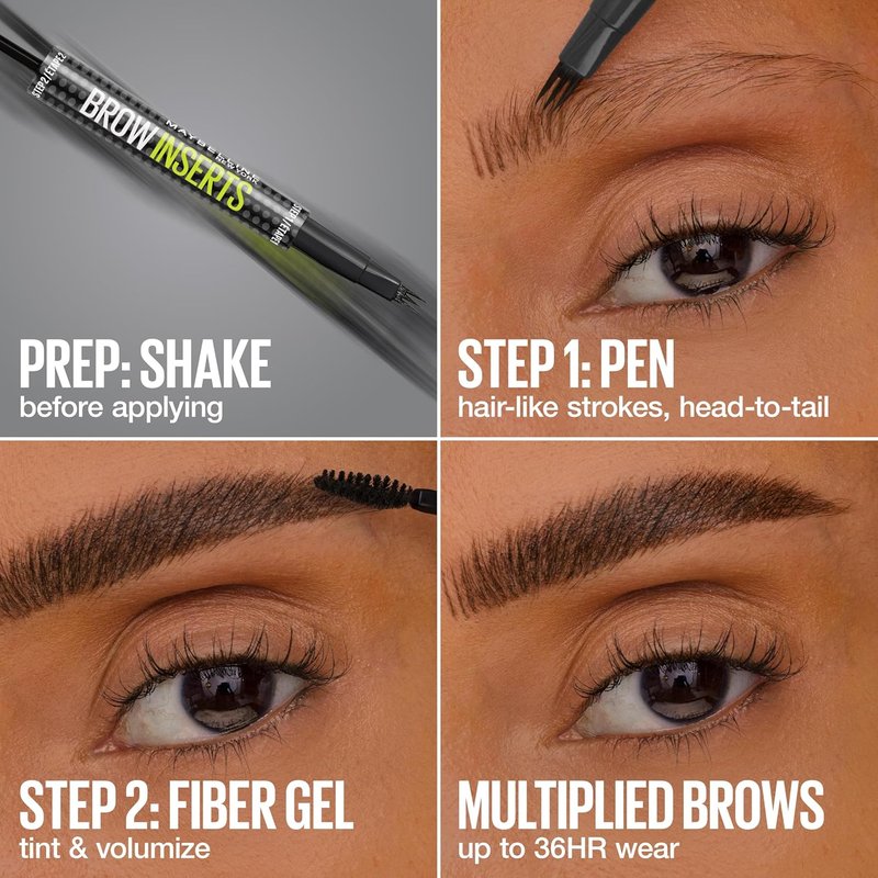 Maybelline Brow Inserts Eyebrow Pen, Micro Needle Shaped 2-In-1 Dual-Ended Brow Makeup Pen and Gel, Water-Resistant, Smudge Proof for Up to 36-HR Wear, Blonde