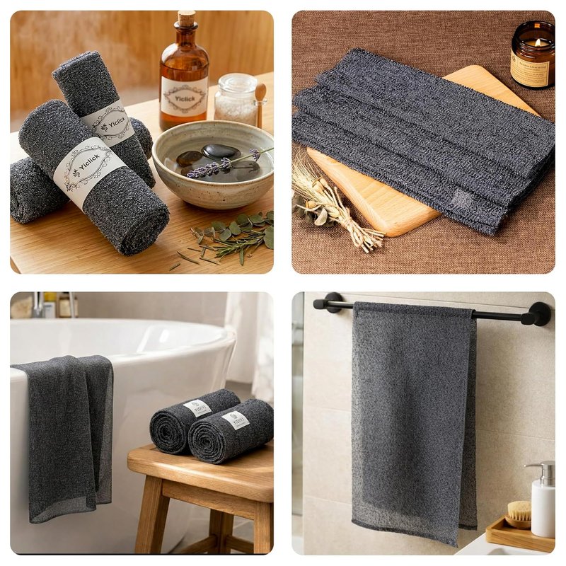 Yiclick 3 PCS Exfoliating Washcloth Towels - Exfoliating Body Scrubber Exfoliator, Back Scrubber for Shower Bath Use, Japanese & Korean Scrub Wash Cloths, Loofah Lufa Sponge Washer for Women Men