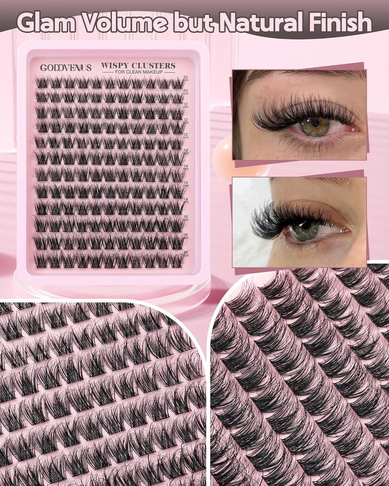 Goddvenus Wispy Lash Clusters - Natural Fluffy Eyelash Extensions | CD Curl, 10-16mm, 132pcs