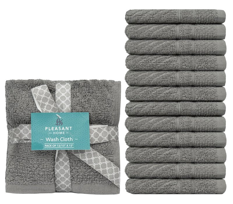 Pleasant Home Chevron Wash Cloths Set - 12 Pack (12” x 12”) – 509 GSM - 100% Ring Spun Cotton Wash Cloth - Super Soft and Highly Absorbent Face Towels (Dark Grey)