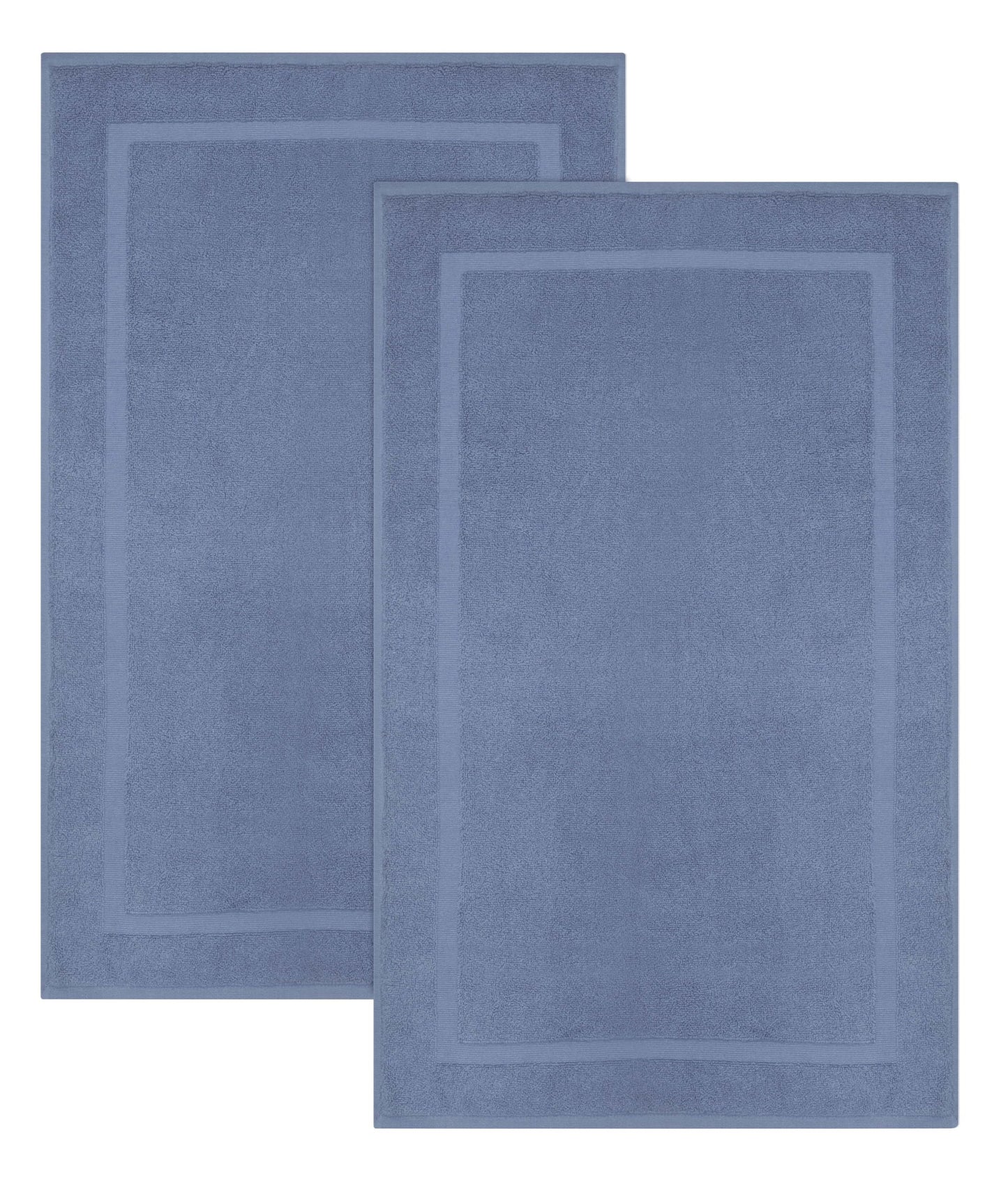 COTTON CRAFT Bath Mats - 2 Pack 100% Cotton 21x30 Inches - Ultra Absorbent - Plush 900 GSM - Banded Border Luxury Towel Rug - Step Out Tub Shower Floor Mat -Not a Bathroom Rug - Azure Blue