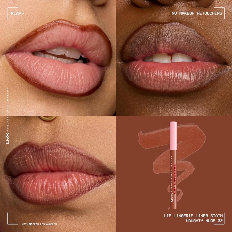 NYX PROFESSIONAL MAKEUP Lip Lingerie Liner - All-Day Waterproof Stain in Naughty Nude (Warm Tone)