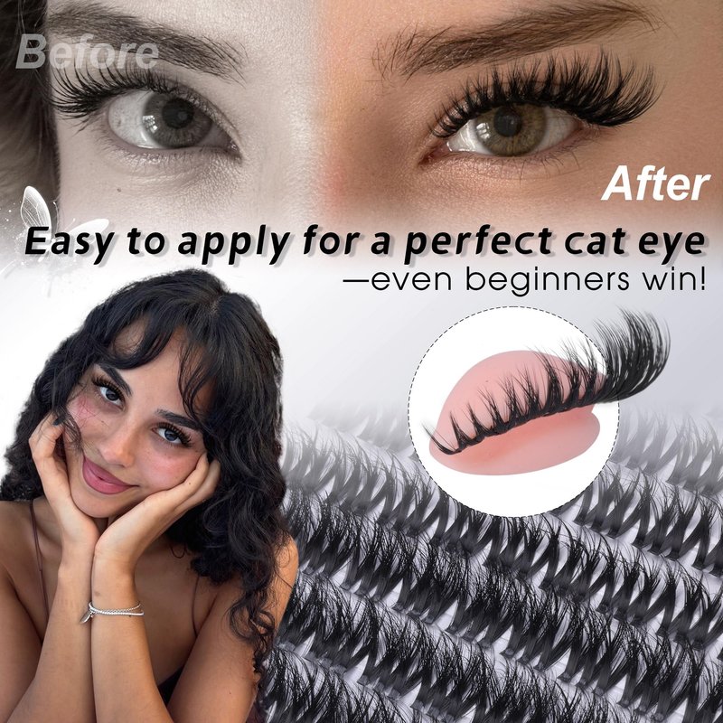 Fluffy Lash Clusters Wispy Cluster Eyelash Extensions 8-16mm Downy Eyelash Clusters Volume Lash Clusters Faux Mink D-Curly Spider Lash Extensions Invisible Band Eyelashes Clusters