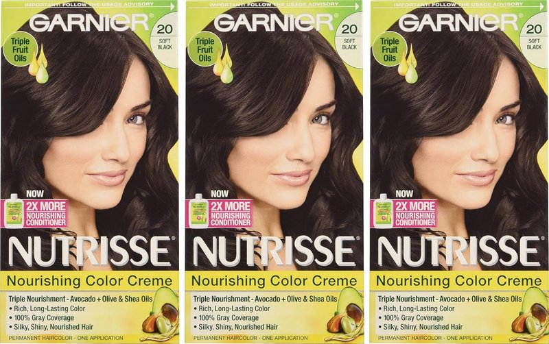 Garnier Nutrisse Nourishing Color Crème - 20 Soft Black (Black Tea) | 3-Pack for Vibrant Color