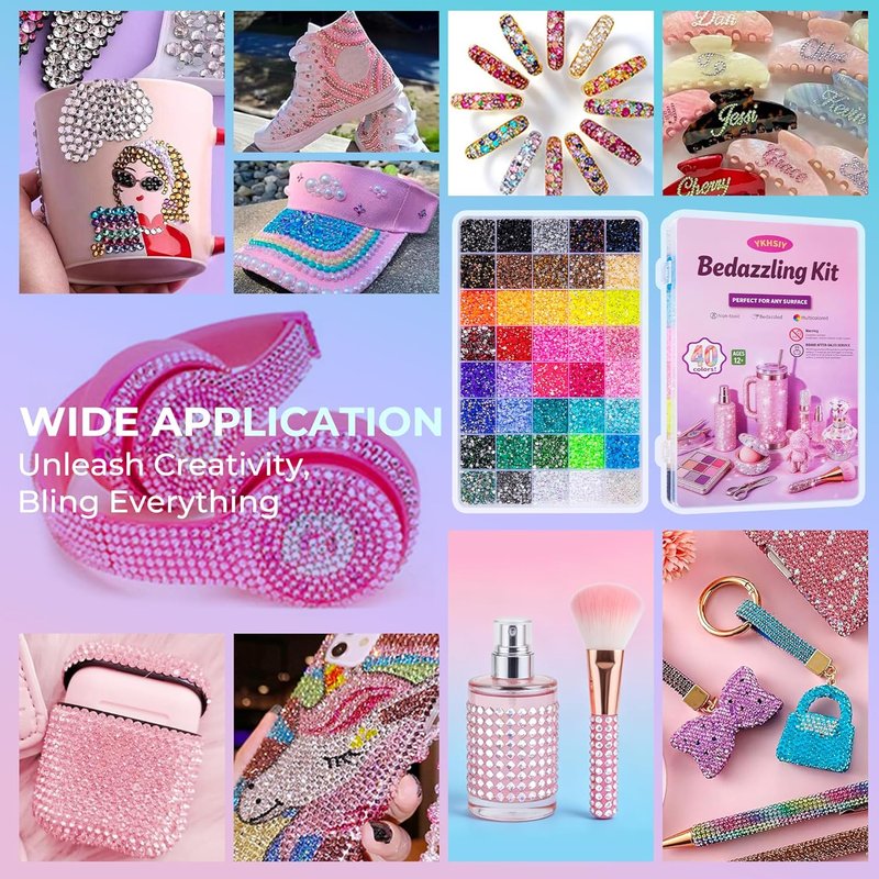 Skiennix Bedazzling Kit - 40,000 Pcs Multicolor 3mm Flatback Rhinestones with Jewelry Glue & Tools
