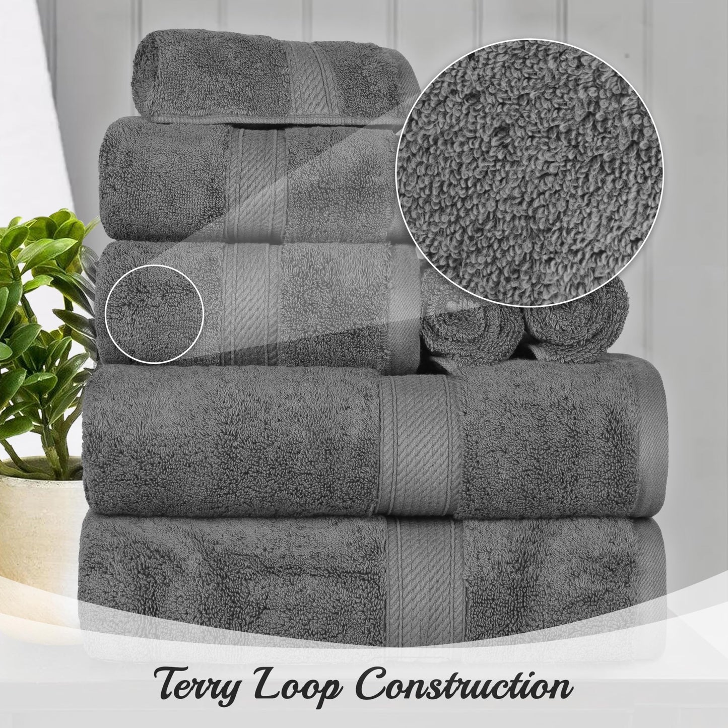 Superior Egyptian Cotton Plush & Absorbent, Bath Towel Set of 4, Charcoal