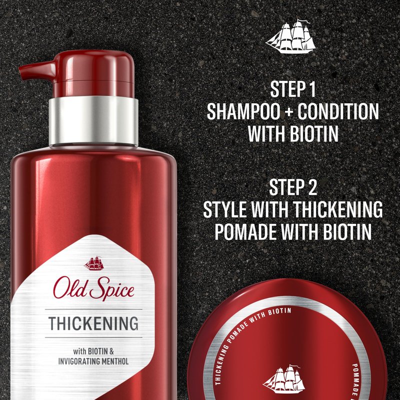 Old Spice Mens Thickening 2-in-1 Mens Shampoo and Conditioner with Biotin and Invigorating Menthol, 17.9 oz