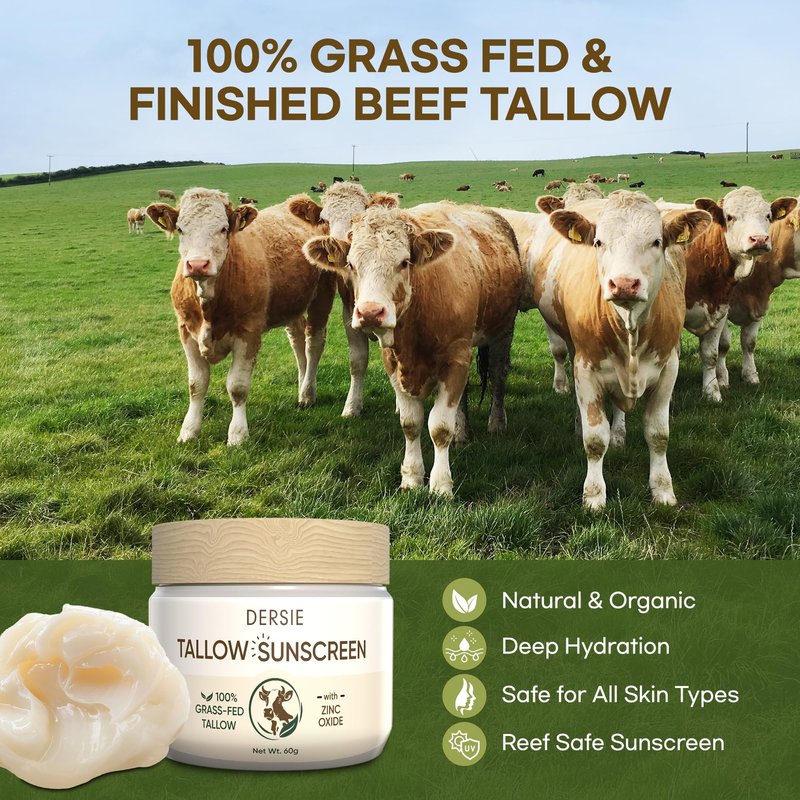 Dersie Tallow Sunscreen SPF 50 – Mineral UV Defense with Non-Nano Zinc Oxide – Face & Body Sun Protection for Adults & Kids – with 100% Grass-Fed Beef Tallow for Skin Comfort (2.1 oz)