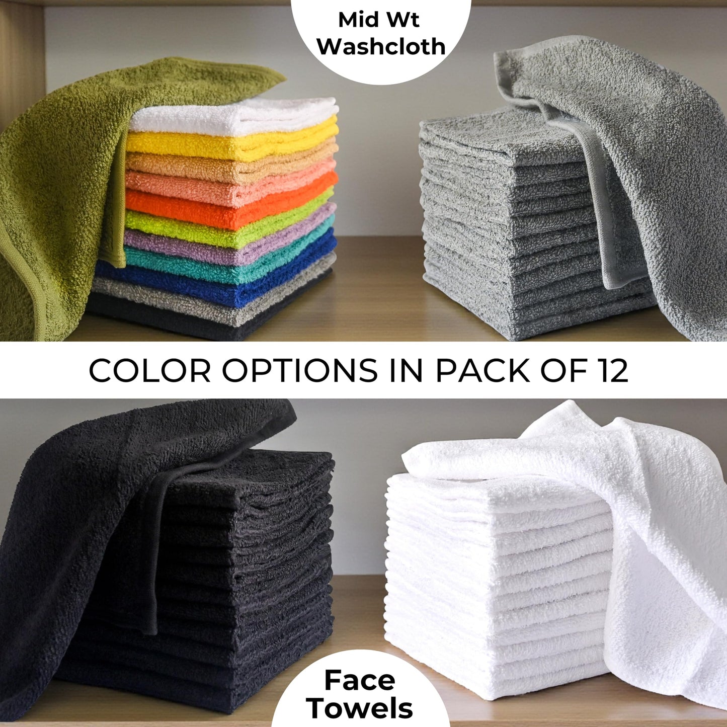 LIVINATI White 100% Cotton Wash Cloths for Showering Body and Face - 12"X12" 12 Pack Washcloths - Small Terry Towel Bath Rags for Adults and Kids Bathroom - Soft Absorbent