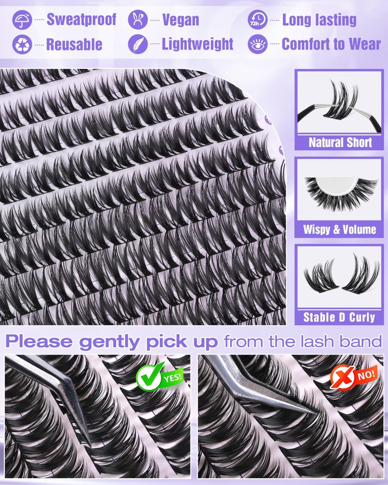 ALICE Flaunt Lash Clusters Wispy Eyelash Clusters 8-16mm Thin Band Cluster Eyelash Extensions DIY Salon Individual Lashes 168pcs Natural Volume Lash Extensions