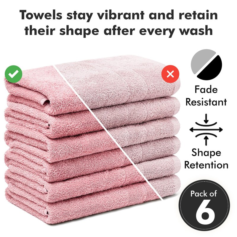 Novo Home 100% Cotton Hand Towels for Bathroom – Soft & Absorbent Towel Set– Pack of 6 Small Towel (34x20in) – Quick Dry Luxury Cotton Hand Towels – Baby Pink