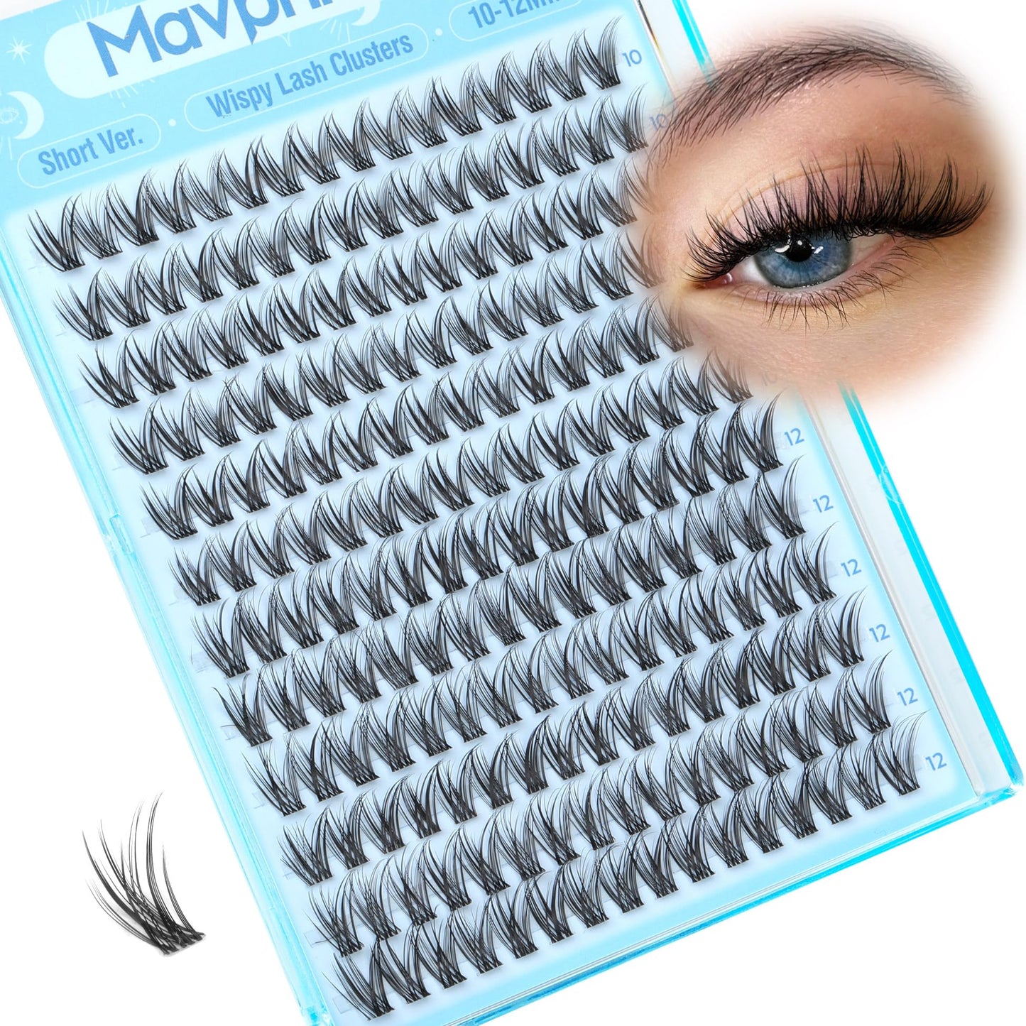 Wispy Lash Clusters 10-12MM Eyelash Clusters Short Individual Lashes Natural Cluster Eyelashes Extensions for Daily Wear DIY Lash Extensions at Home (192Pcs, Clear Band, C Curl, 0.07D, Reusable)